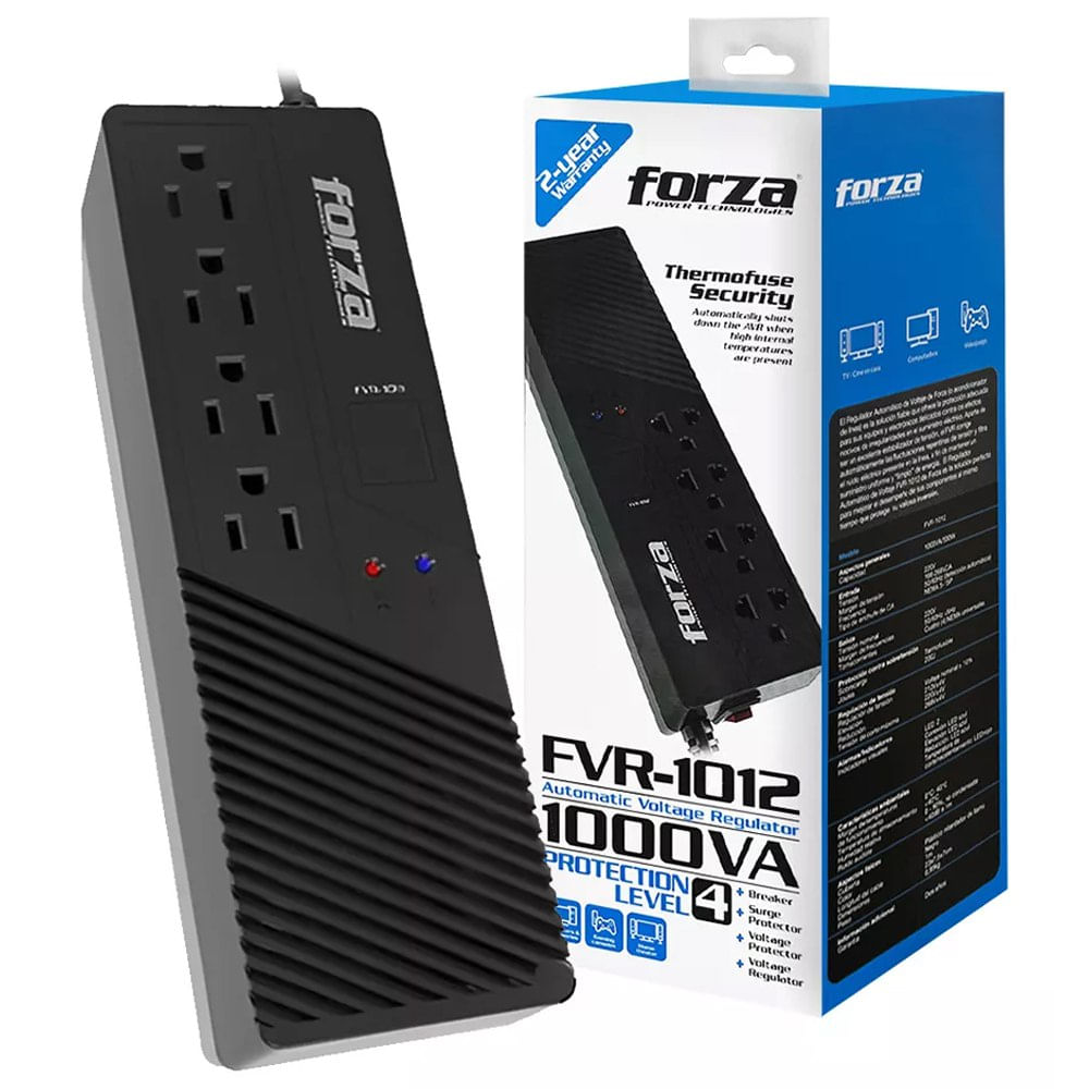 ESTABILIZADOR FORZA 1000VA 4 TOMAS, 2 PUERTO USB,  1000VA / 500W (FVR-1012USB)